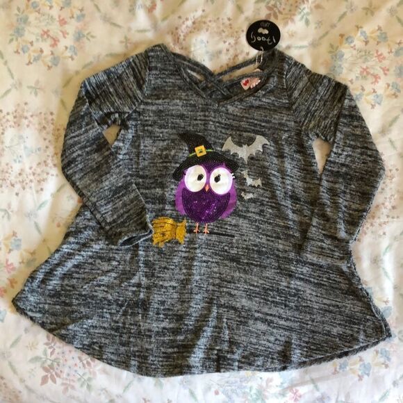 Poof Sequin Owl Witch Crisscross  top size L NWT - Picture 1 of 6